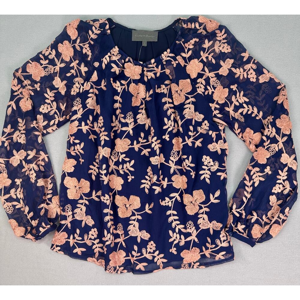 NWOT Anthropologie Sunday in Brooklyn Navy Pink Embroidered Floral Blouse Size S - Picture 4 of 11